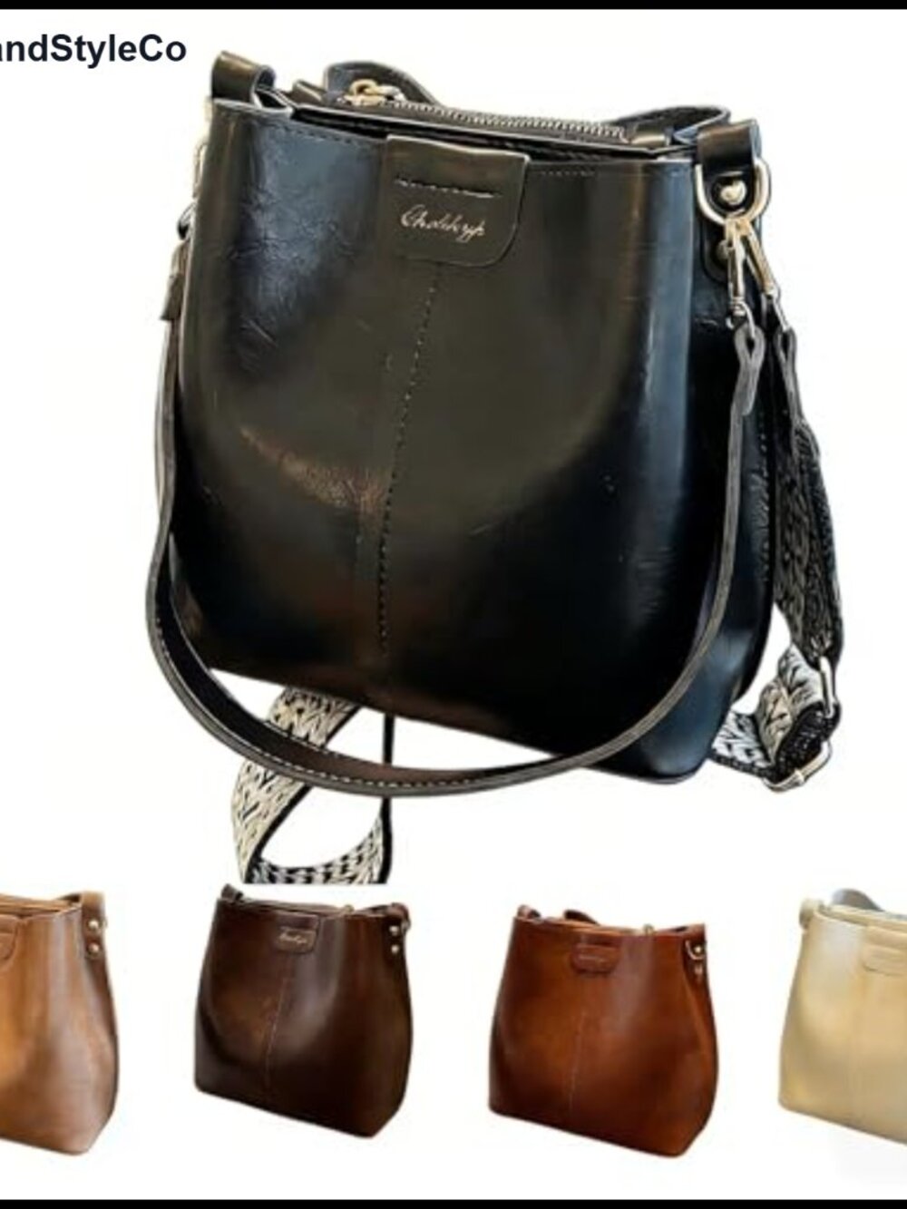 Vintage Bucket Crossbody Bag with Adjustable Strap Large Capacity Shoulder Purse
